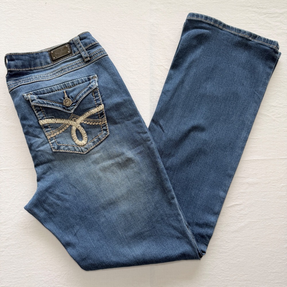 Earl Jean Jeans Womens 10 AVG Bootcut Blue Stretch Embroidered Pocket Western